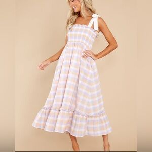 Mable Boutique Gingham Pastel Bow Midi Dress M